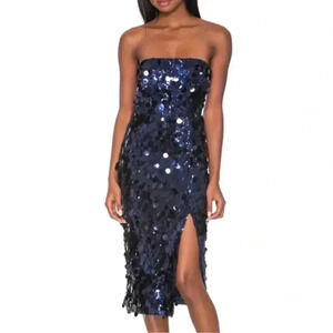 Amanda Uprichard Navy Sequin Strapless Dress